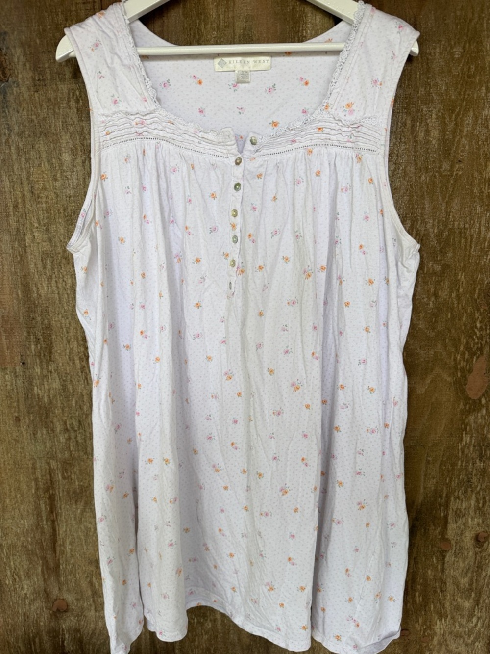EILEEN WEST WHITE with FLORAL PRINT SLEEVELESS COTTON NIGHTGOWN - SIZE 2X